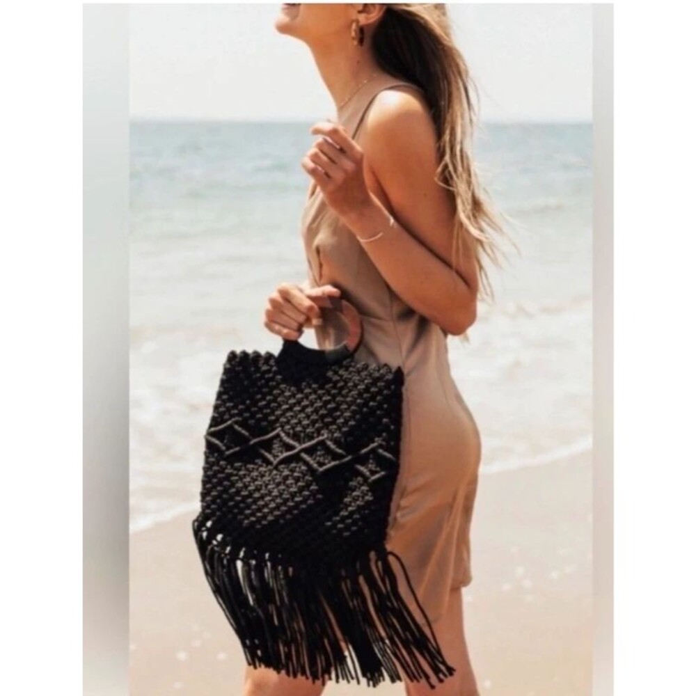 Danielle Nicole Black Macrame Boho Shoulder Bag